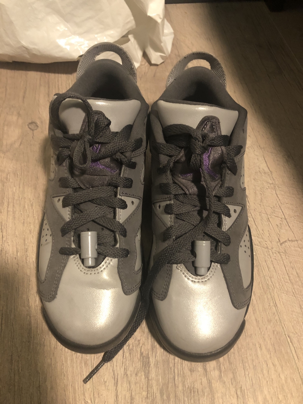 Air Jordan 6 Kids Gray and Purple Lace-Up Sneakers
